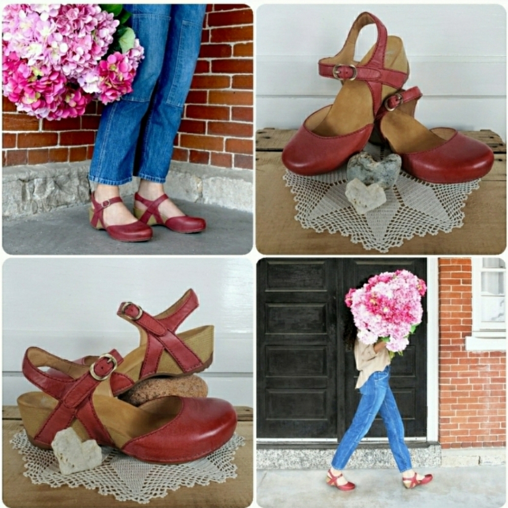 ⚘inQuire⚘AvaiLable!⚘Red Dansko Tiffani Strappy Clog Fairy Boho Cottage Prairie♡ - Picture 2 of 12